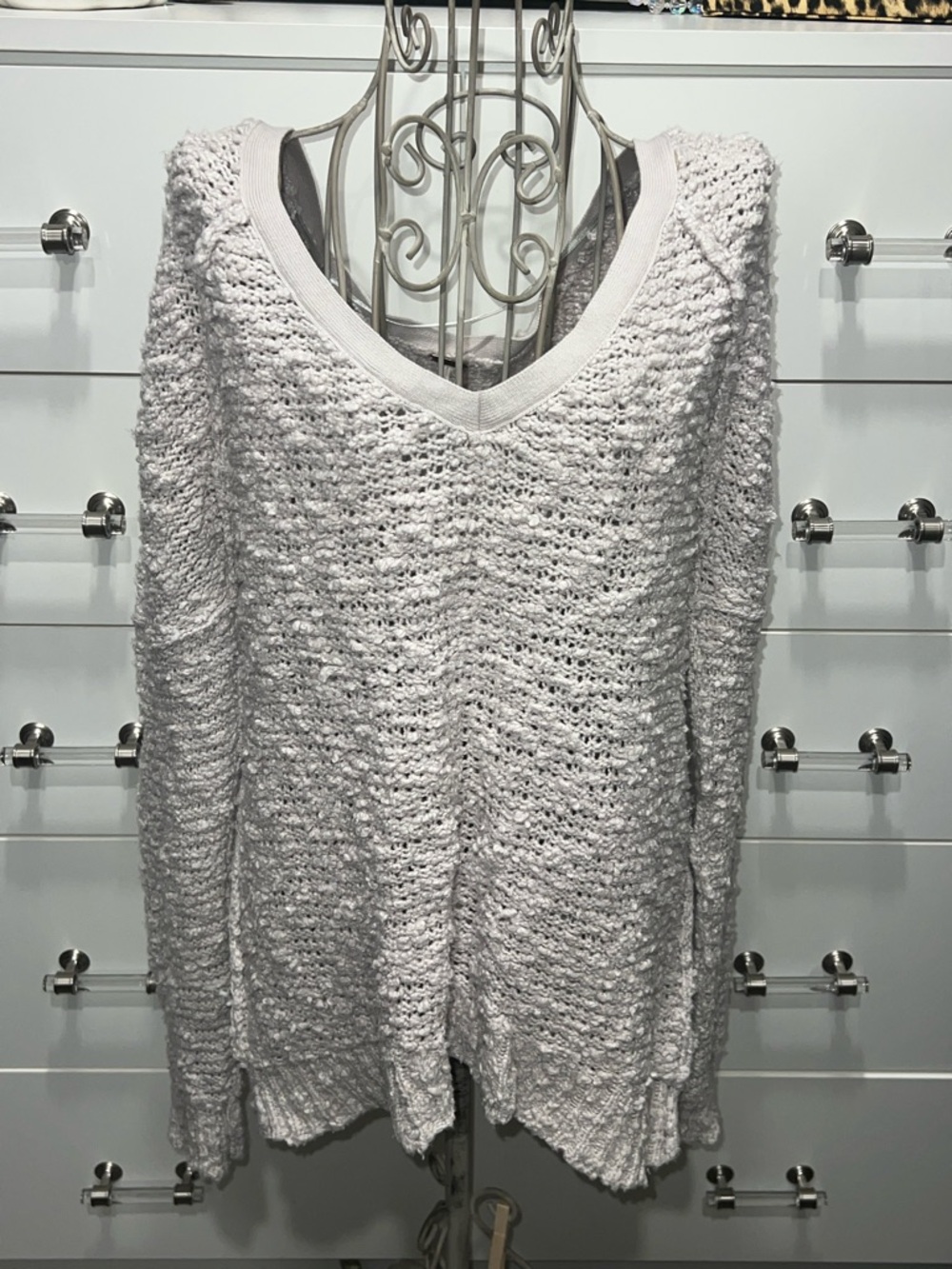 Free People V-Neck Open Knit Gray Sweater, size S